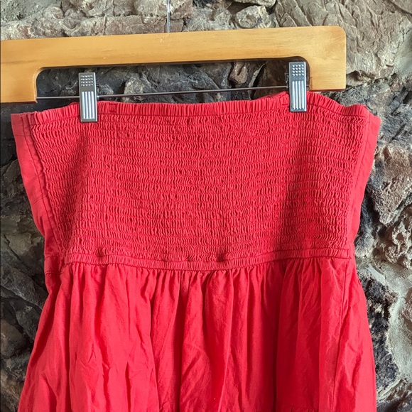 Coral Strapless Dress with Eyelet Hem - Picture 6 of 7